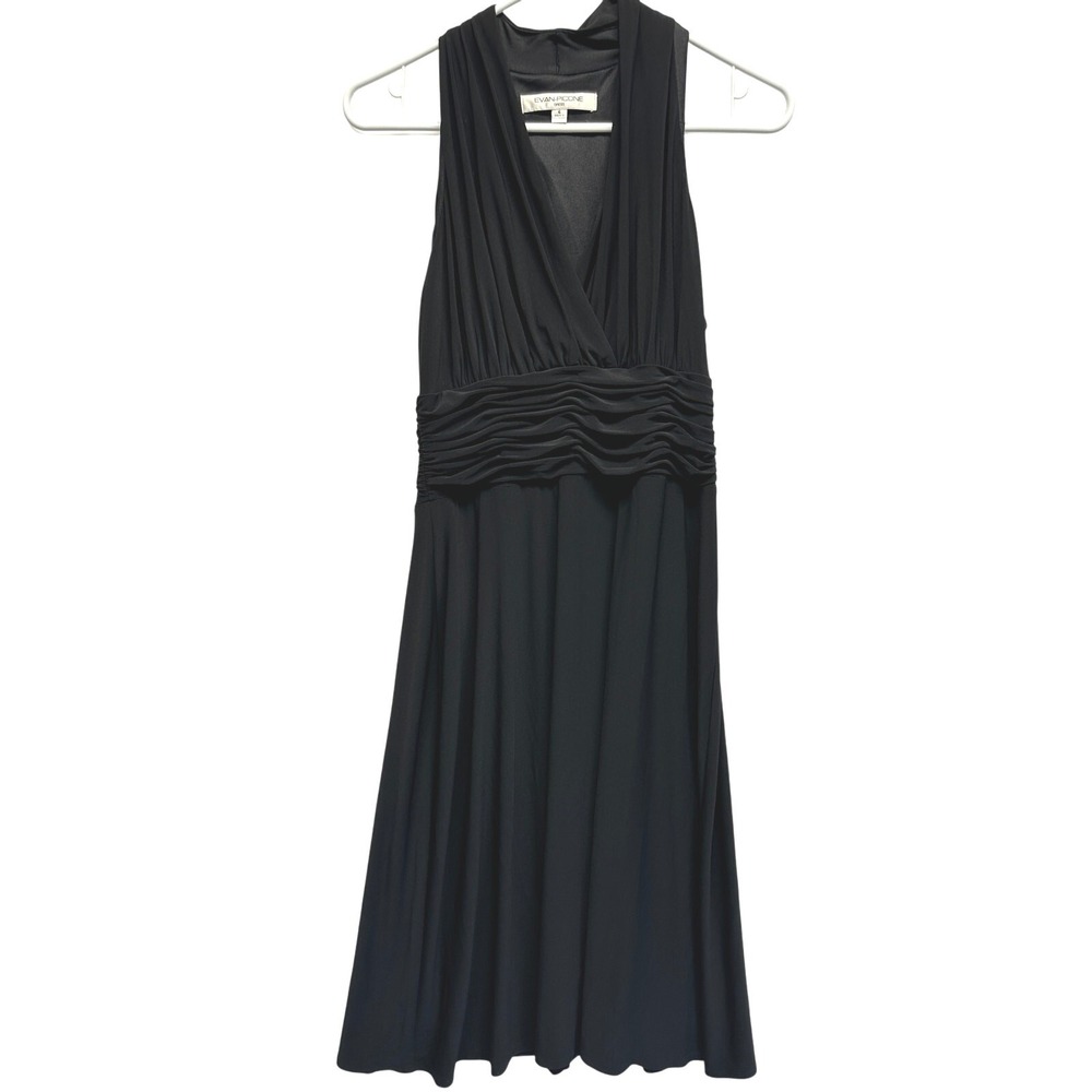 Vtg Evan-Picone Black Sleeveless Ruched Waist Midi Dress 6 Little Black Dress